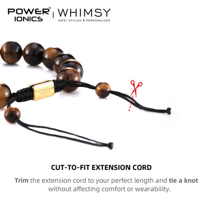 POWER IONICS 10mm Natural Tiger's Eye Beads Adjustable Bracelet - 18K Gold Plated Unisex Jewelry Custom Engrave Gift