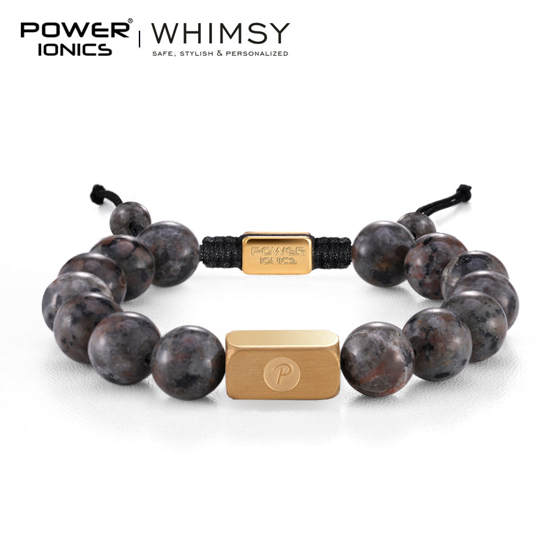 POWER IONICS 8mm 10mm Natural Flame Fire Stone Beads Adjustable Bracelet - 18K Gold Plated Unisex Jewelry Custom Engrave Gift