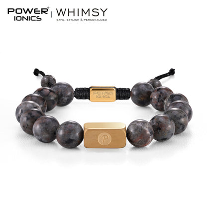 POWER IONICS 8mm 10mm Natural Flame Fire Stone Beads Adjustable Bracelet - 18K Gold Plated Unisex Jewelry Custom Engrave Gift