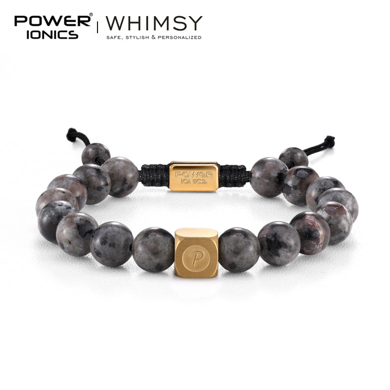 POWER IONICS 8mm 10mm Natural Flame Fire Stone Beads Adjustable Bracelet - 18K Gold Plated Unisex Jewelry Custom Engrave Gift