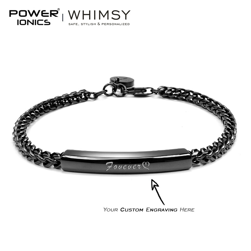 POWER IONICS 316L Stainless Steel Cuban Chain Personalized Couple Bracelet