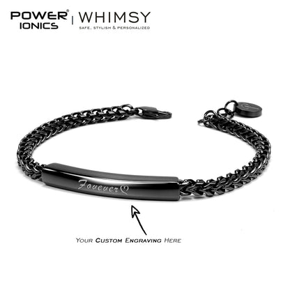 POWER IONICS 316L Stainless Steel Cuban Chain Personalized Couple Bracelet
