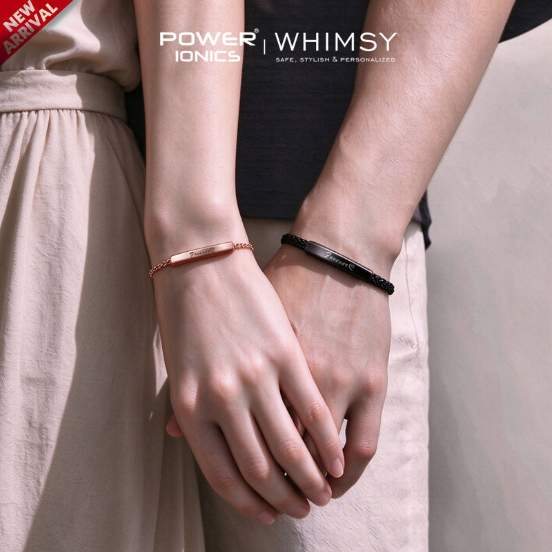 POWER IONICS 316L Stainless Steel Cuban Chain Personalized Couple Bracelet