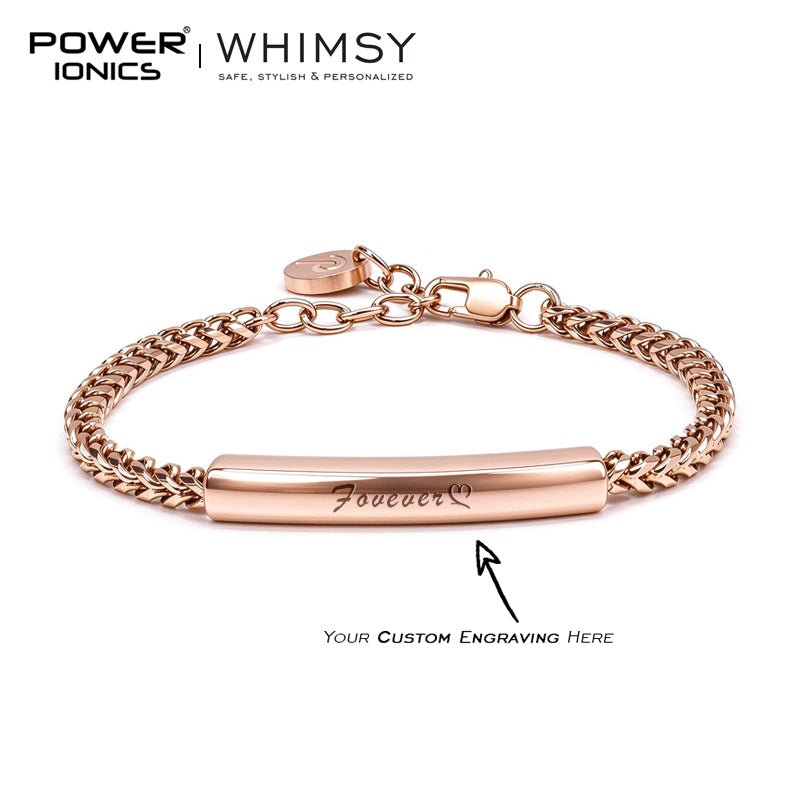POWER IONICS 316L Stainless Steel Cuban Chain Personalized Couple Bracelet