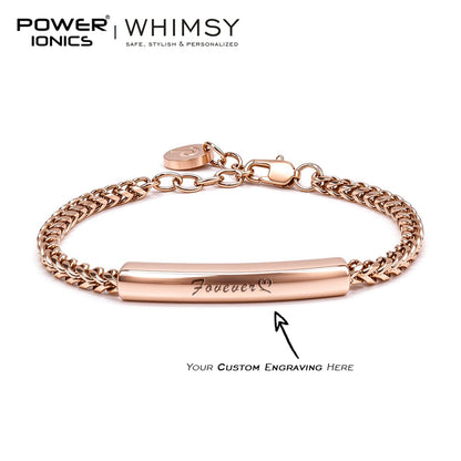 POWER IONICS 316L Stainless Steel Cuban Chain Personalized Couple Bracelet