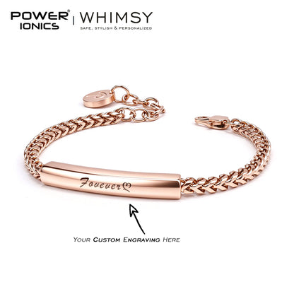 POWER IONICS 316L Stainless Steel Cuban Chain Personalized Couple Bracelet