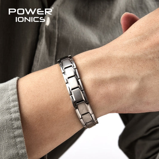 Power Ionics 4in1 100% Titanium Mens Womens Anion FIR Magnetic Germanium Therapy Accessory Charm Bracelet Jewelry Gifts W/ Tool
