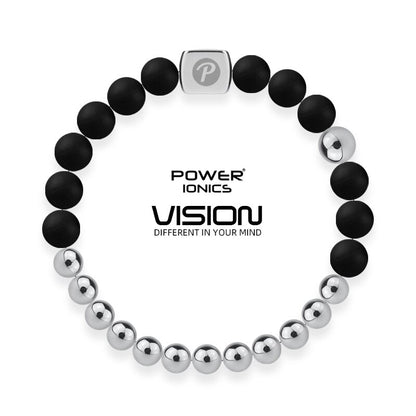 Power Ionics Unisex Fashion Black Silver Beads Elastic Bangle Bracelet